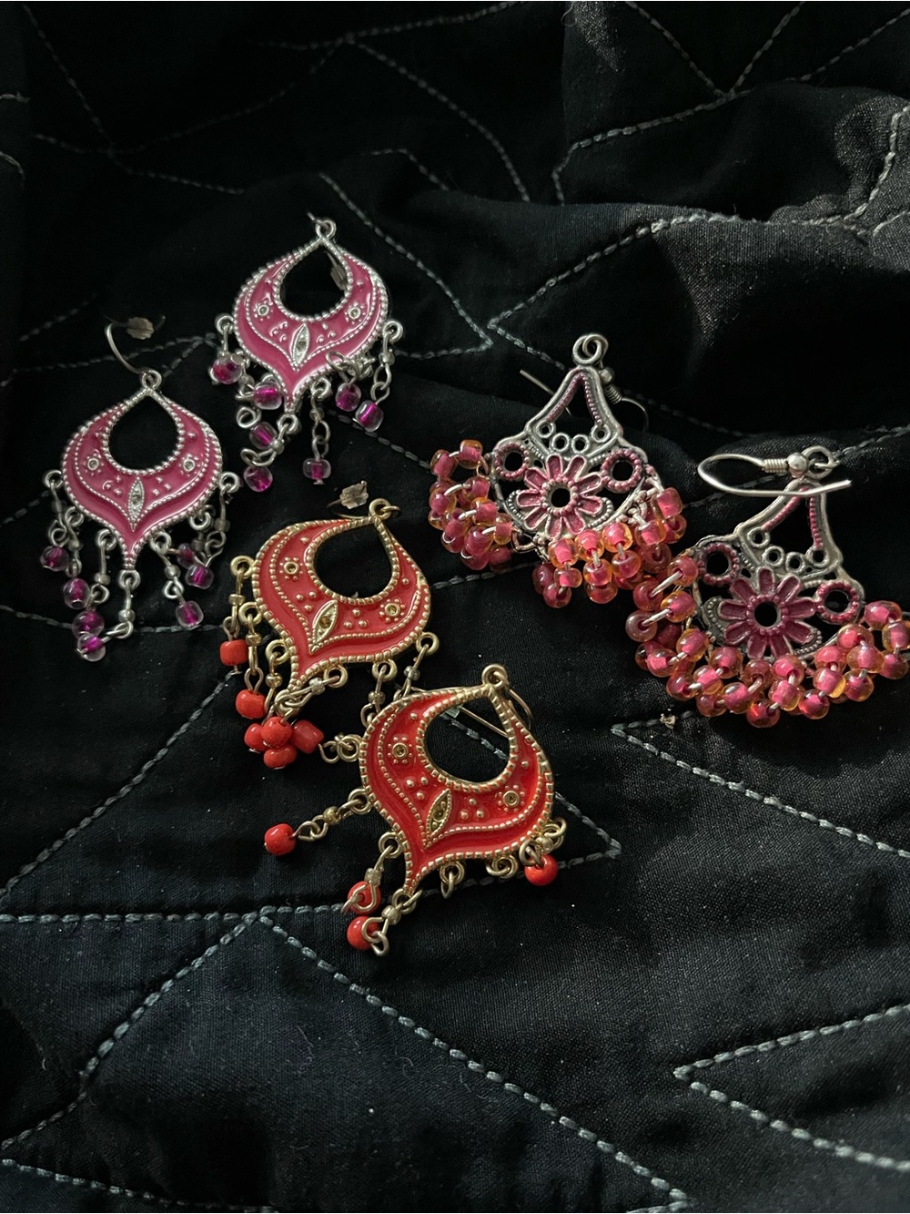 Handcrafted Pink and Red Dangle Earrings - Women Jewelry INC ALL 3